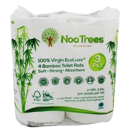 NOOTREES Nootrees 280764 Virgin Ecoluxe Bamboo 3-Ply Toilet Tissue; 4 Rolls per Pack - 300 Sheet per Pack - Pack of 12 280764